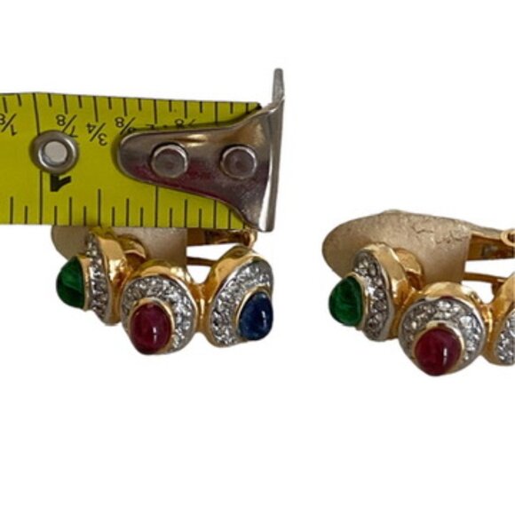 Vintage 80s Unsigned Christian Dior Earrings HuggiesCabochon and Pave Rhinestone - Picture 7 of 8